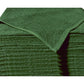 Stack of green Microterry cotton auto towels with the top towel folded back to show the texture