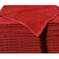 Stack of red Microterry cotton auto towels with the top towel folded back to show the texture